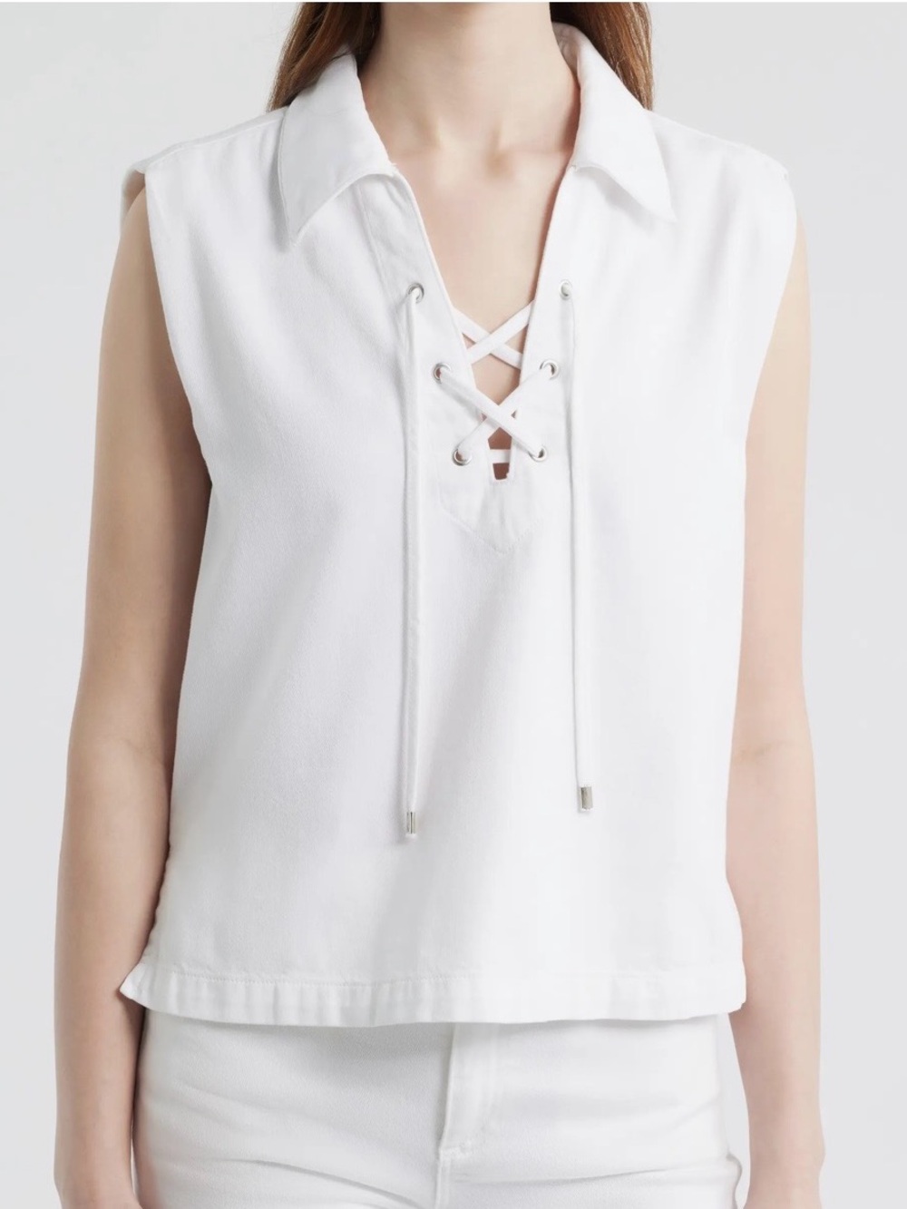 RAG & BONE Fiona Oversized Lace-Up Sleeveless Top Optic White S